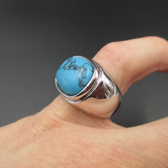 Size 6 Silver Tone Lia Sophia Blue Stone Band Ring - Picture 4 of 7